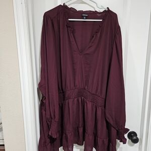 Torrid Burgundy Ruffle V-Neck Tunic